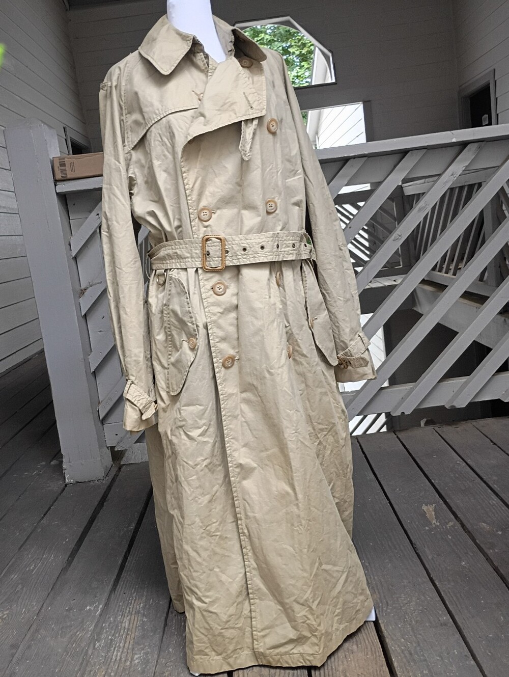 Polo Ralph Lauren Vintage 80s Cotton Beige Belted Long Trench Coat Men's Small